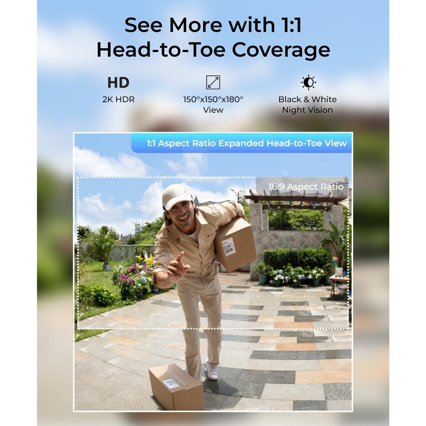 REOLINK Wireless 2K Battery Video Doorbell Camera, 150°x150° Head-to-Toe View, 2.4/5 GHz WiFi, Battery or Wired Power Options, Two-Way Talk, Person/Vehicle/Package Detection(Chime not Included) - Medaid International