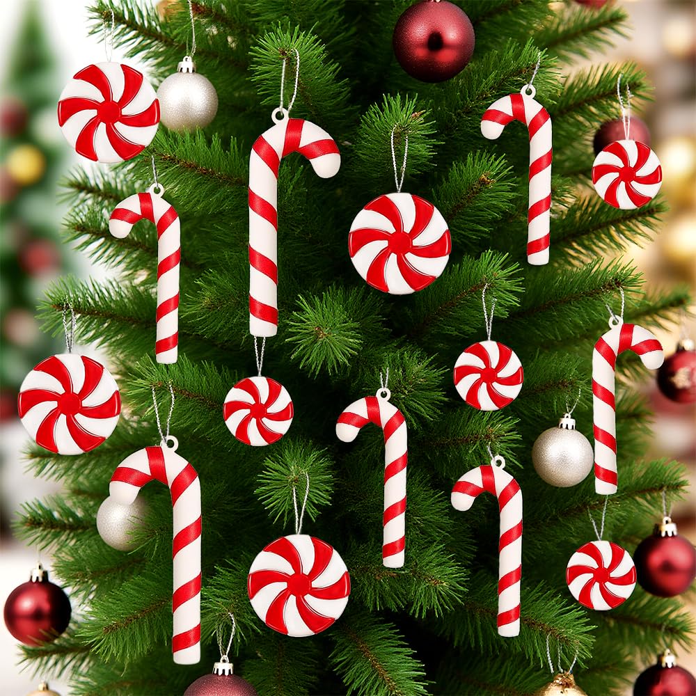 20Pcs Candy Cane Christmas Tree Hanging Ornaments, Chrismas Themed Plastic Candy Cane for Xmas Craft Home Party Decorative Supplies - Medaid International