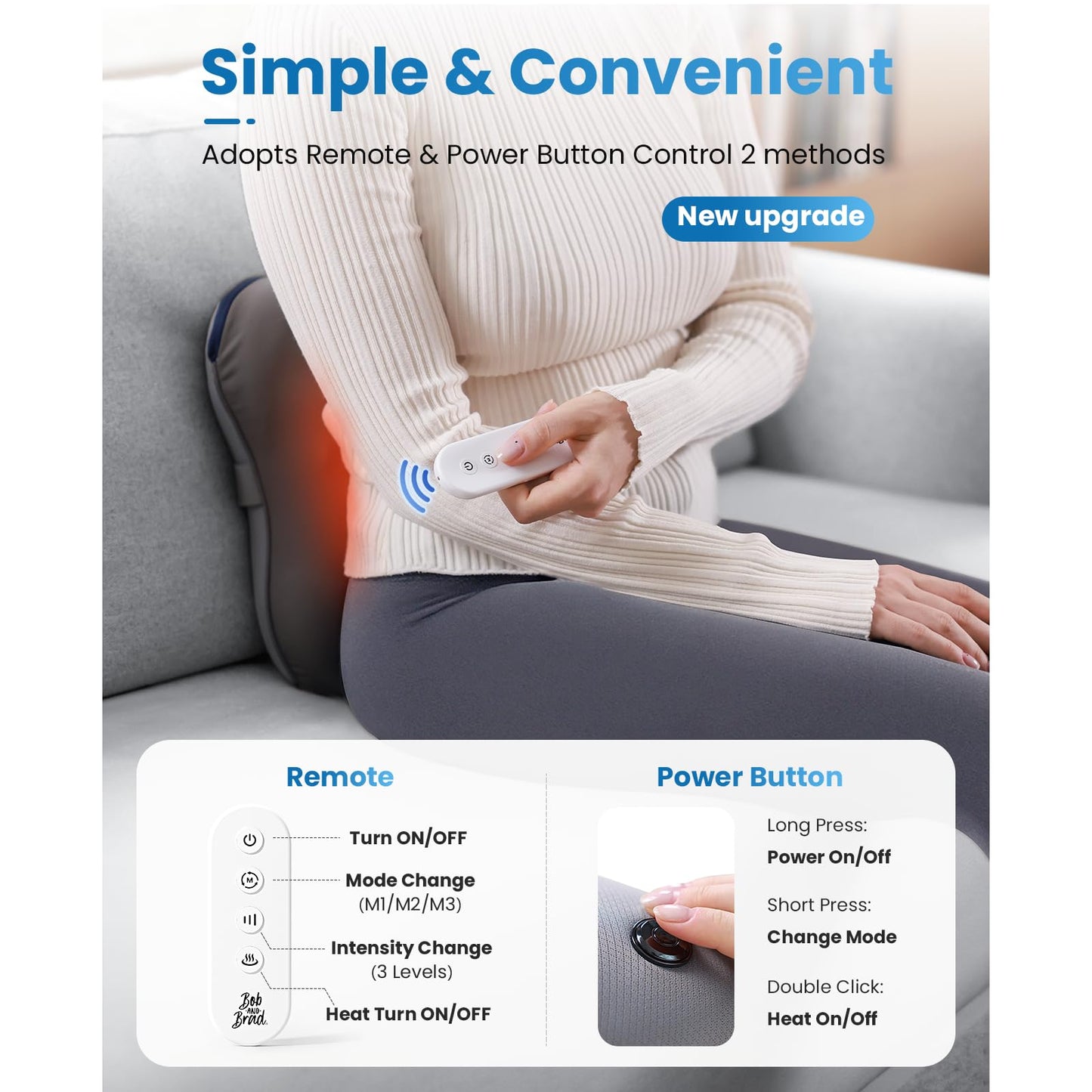 BOB AND BRAD Back Massager with Heat and Remote, EZBack Plus Corded Neck Massager for Pain Relief Deep Tissue, Shiatsu Massage Pillow with 3 Level for Full Body, FSA Eligible Ideal Gifts for Women - Medaid International