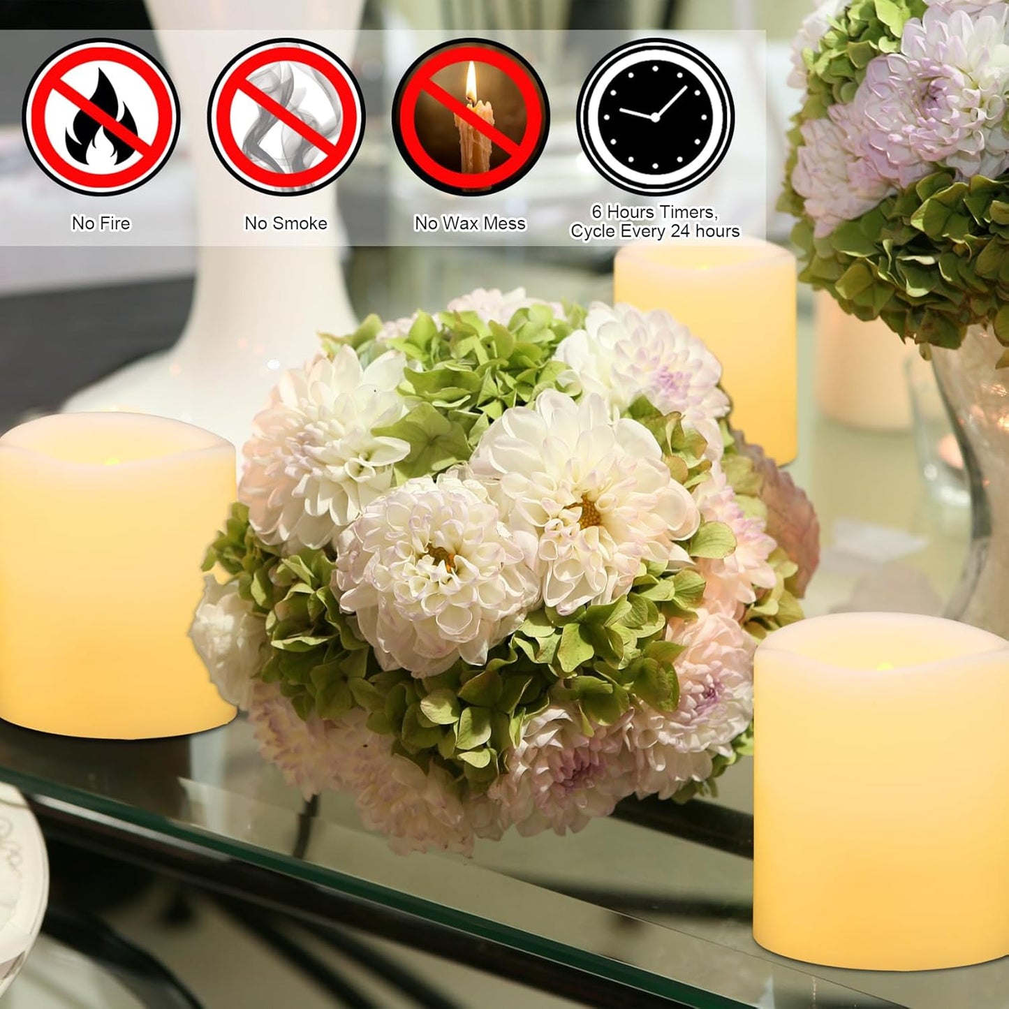 12 Pack Flameless LED Votive Candles with Timer, Battery Operated Flickering Electric Fake Tealights Candles for Weeding, Christmas, Home Decoration, Warm White, 1.5" x 1.7" - Medaid - Lebanon