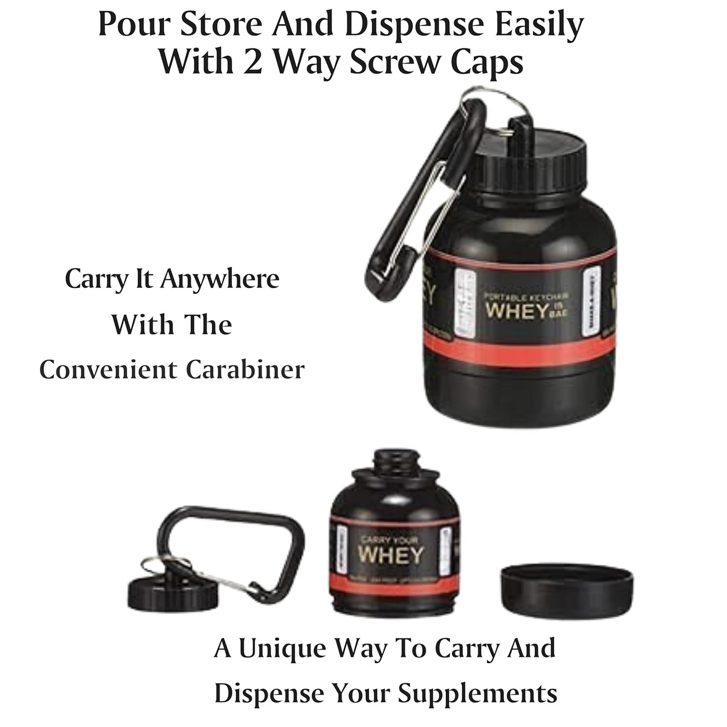 Protein Powder Container – Portable 30ml Supplement Dispenser with Keychain | Easy-to-Use for Gym, Fitness & Travel - Medaid International