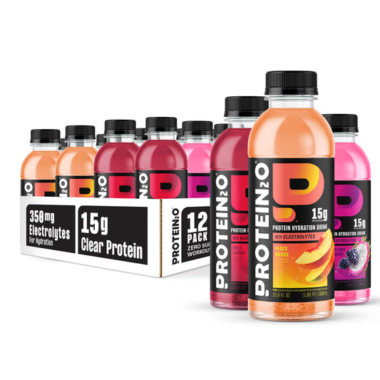 Protein2o Hydration Drink - 2-in-1 Liquid Clear Whey Protein Isolate and Electrolyte Drink - 15g Protein, Vitamins B5, B6 - Post-Workout Recovery - 16.9 Fl Oz - 12 Count Flavor Fusion Variety Pack - Medaid International