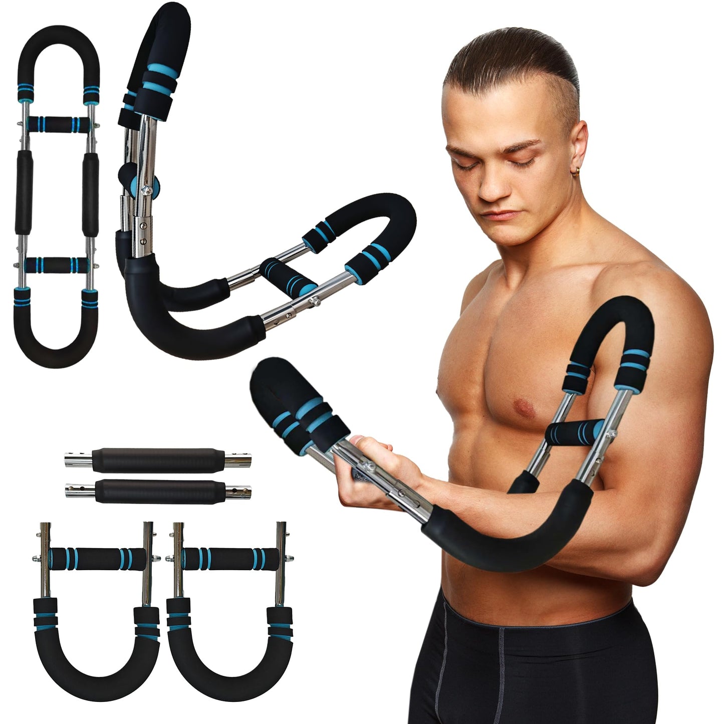 Twister Arm Trainer Chest Workout Equipment - 66-110lbs Adjustable Resistance Upper Body Muscle Strength Builder Clip Exerciser for Men - Home Gym Wrist Exercise Pectoral Strengthener Bar Device - Medaid International