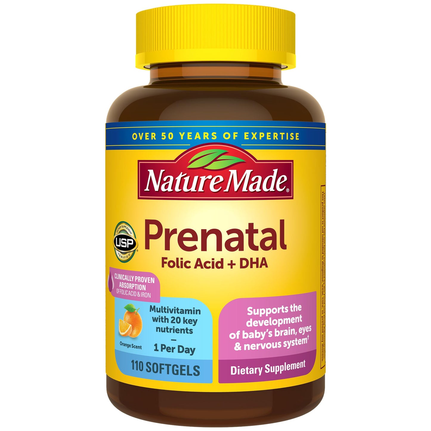 Nature Made Prenatal with Folic Acid + DHA, Prenatal Vitamin and Mineral Supplement for Daily Nutritional Support, 110 Softgels, 110 Day Supply - Medaid International