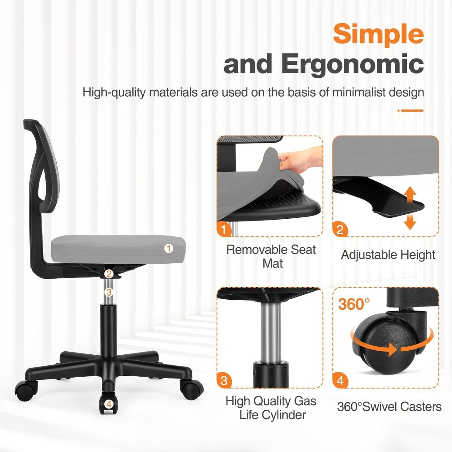 Sweetcrispy Office Desk Chair, Ergonomic Low-Back Mesh Rolling Work Swivel Chairs with Wheels, Armless Comfortable Seat Lumbar Support for Home, Bedroom, Study, Student, Adults,Classic Grey - Medaid International