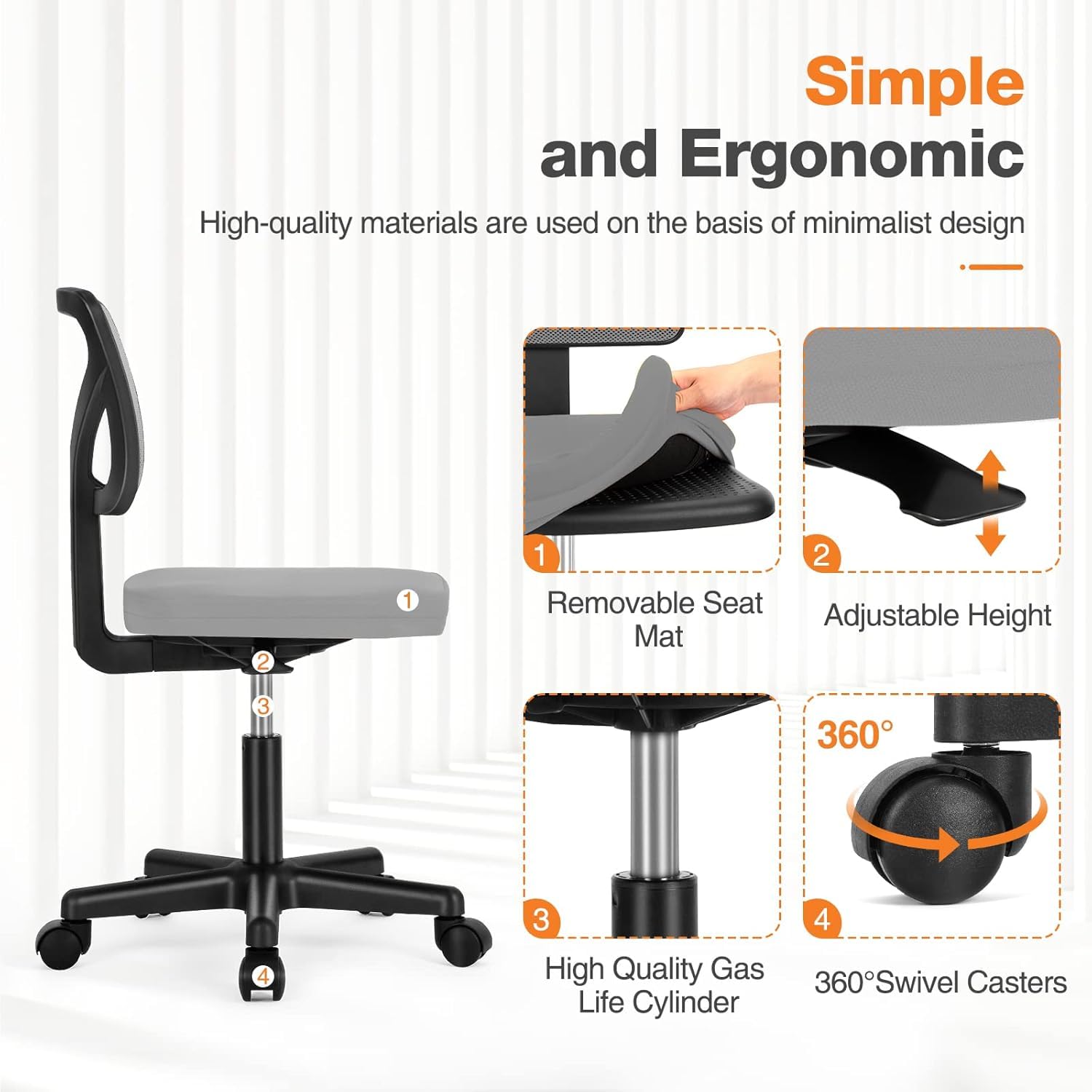 Sweetcrispy Office Desk Chair, Ergonomic Low-Back Mesh Rolling Work Swivel Chairs with Wheels, Armless Comfortable Seat Lumbar Support for Home, Bedroom, Study, Student, Adults,Classic Grey - Medaid International