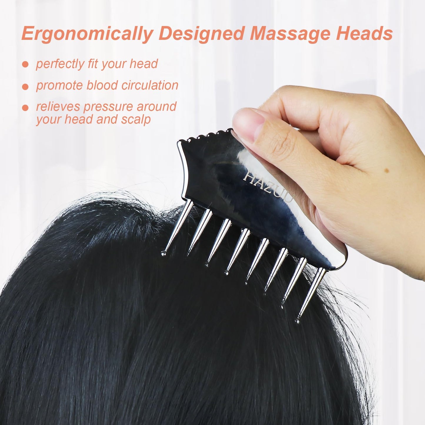 Portable Stainless Steel Scalp Massager - Guasha Scraping Tool for Head, Neck, Shoulders, Legs & Arms - Ideal for Soothing Relief (Comb Shape) - Medaid International