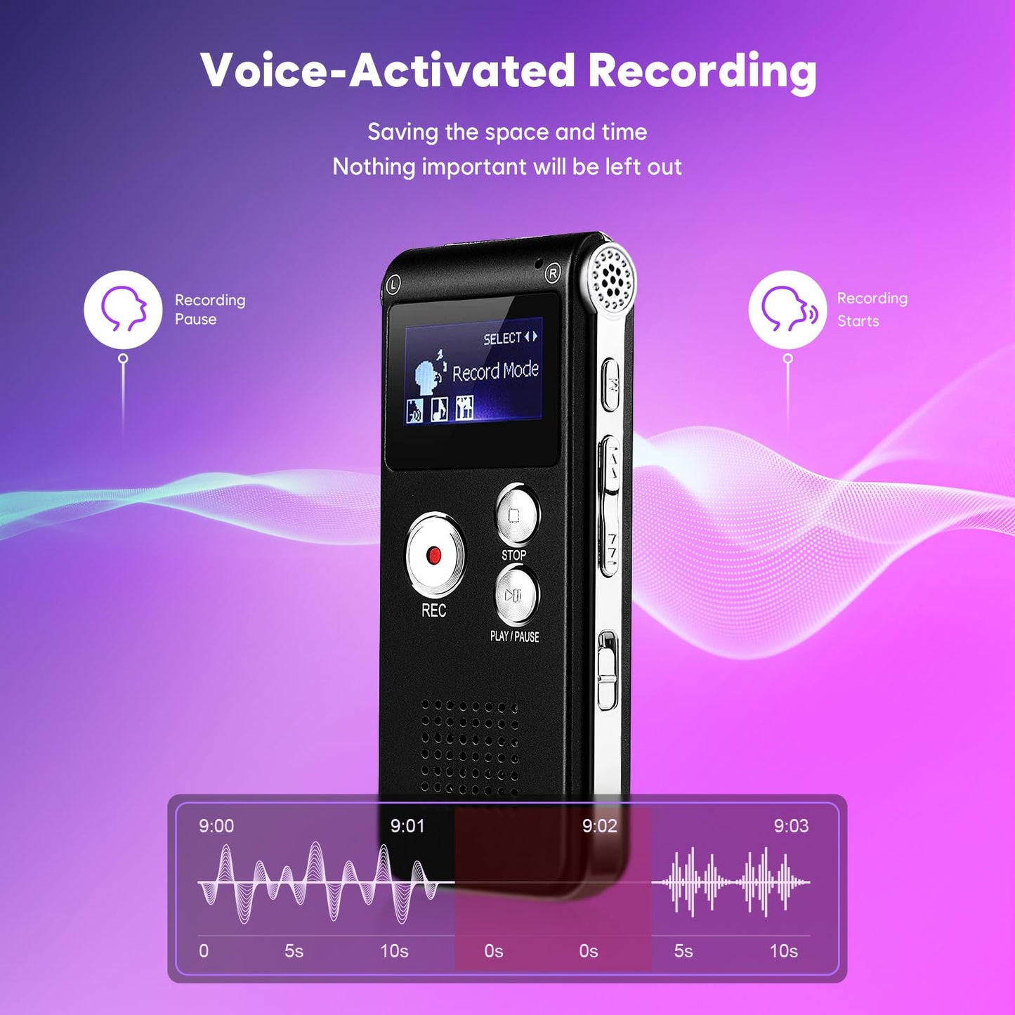 64GB Voice Recorder with Noise Reduction, 4800 Hours ZIPCIDE Dictaphone Voice Activated Recorder with Playback for Lectures Meetings, 1536Kbps Smart Audio Sound Tape Recording Device with Password - Medaid International