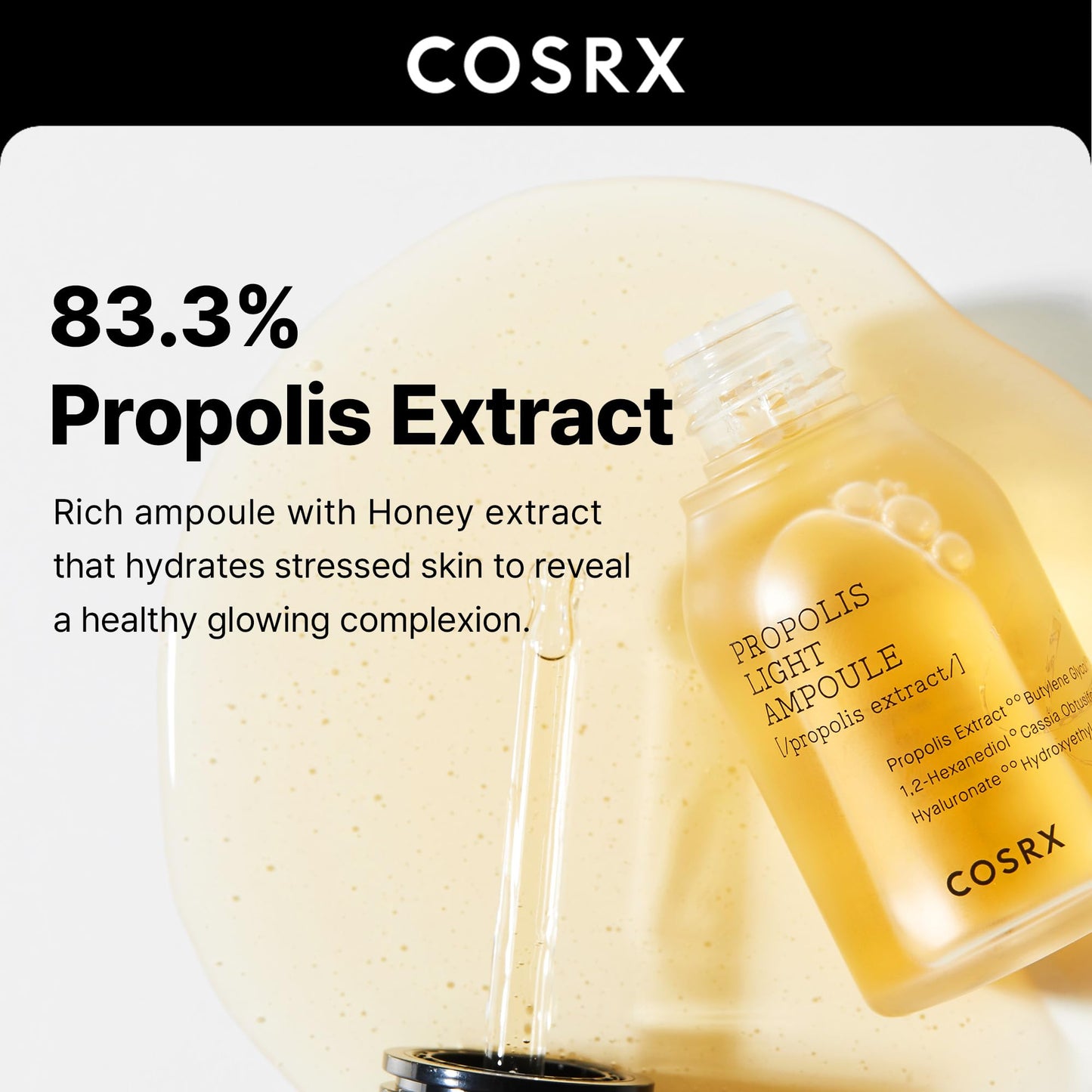 COSRX Propolis Ampoule, Glow Boosting Serum for Face with 73.5% Propolis Extract, 1.01fl.oz/30ml, Hydrating Essence for Sensitive Skin, Fine Lines, Uneven Skintone, Korean Skincare - Medaid International