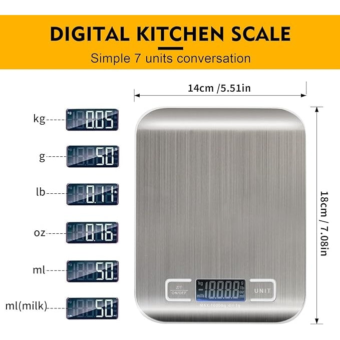 SKY-TOUCH Digital Kitchen Scale, Multifunction Food Scale With LCD Display Stainless Steel Platform, High Accuracy, Ultra Slim,Tare Function - Medaid