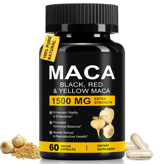 Daiasns Organic Maca Root Powder Capsules 1500 mg with Black + Red + Yellow Peruvian Maca Root Extract Supplement for Men and Women - 60 Vegan Capsules - Medaid International