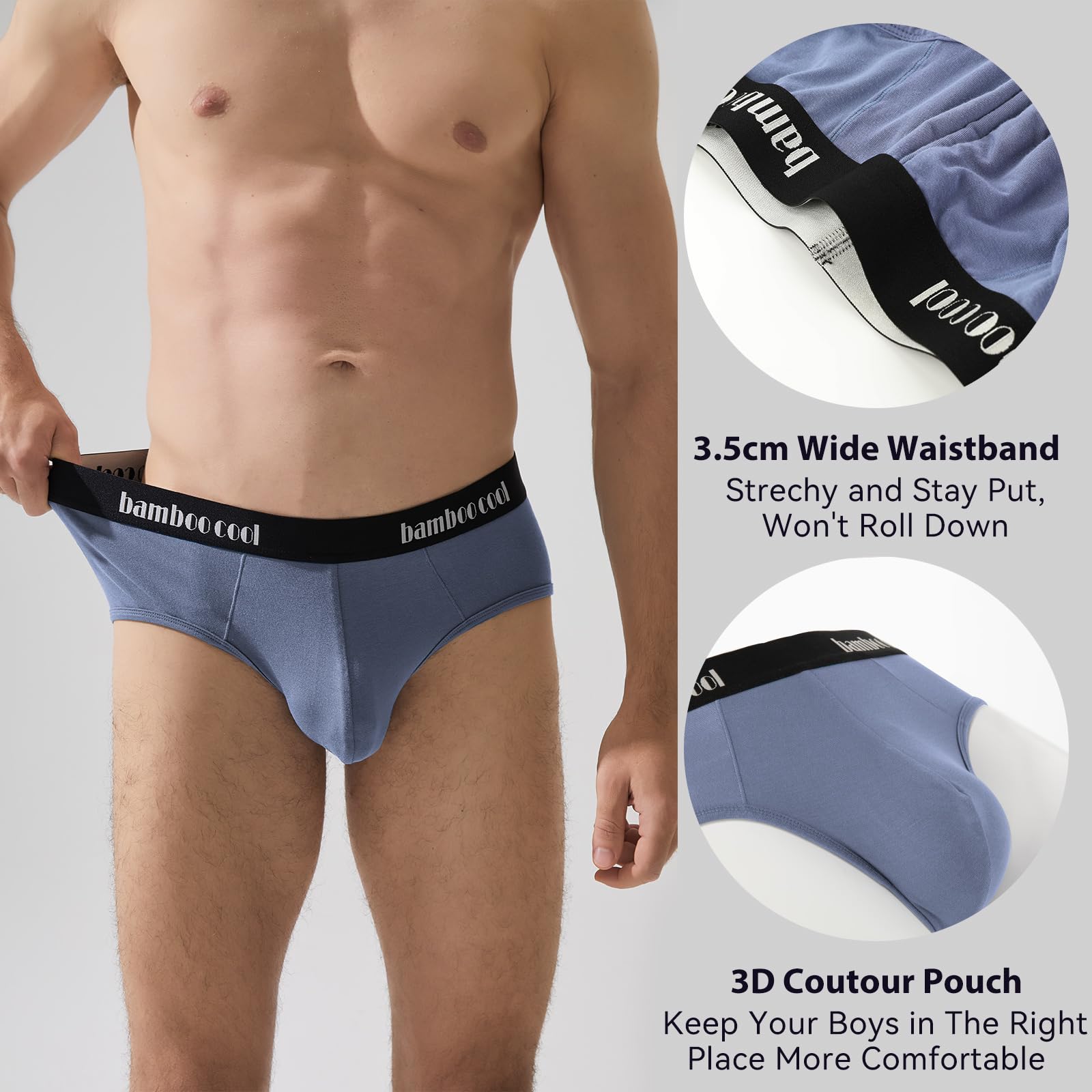 BAMBOO COOL Men's Underwear Briefs Soft Breathable Briefs Underwear Contour Pouch No Fly Men's Briefs - Medaid International