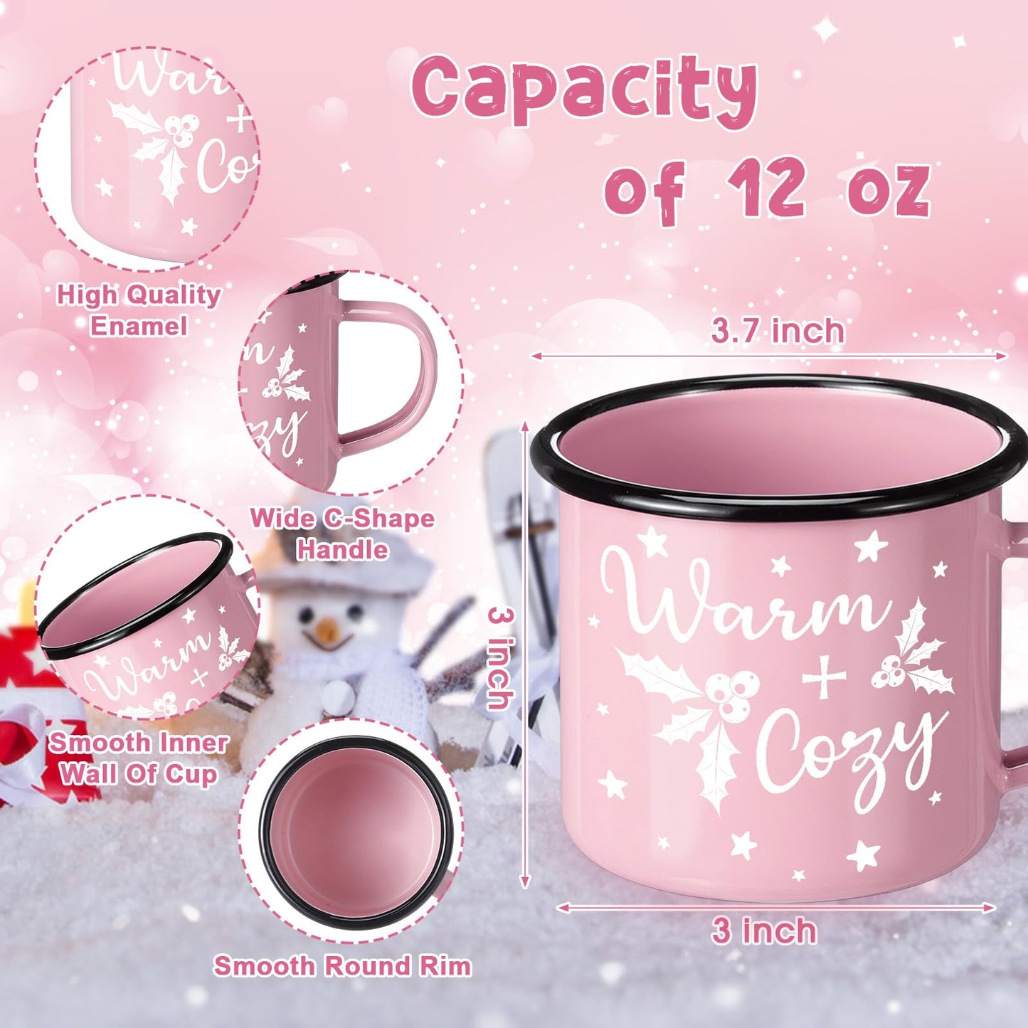 Baderke 4 Set Christmas Gifts Christmas Mugs Enamel Mug 4 Pcs Xmas Makeup Bags Bulk Santa Goodie Bags and 4 Pcs Santa Socks Xmas Socks for Family Women Friend(Pink) - Medaid International