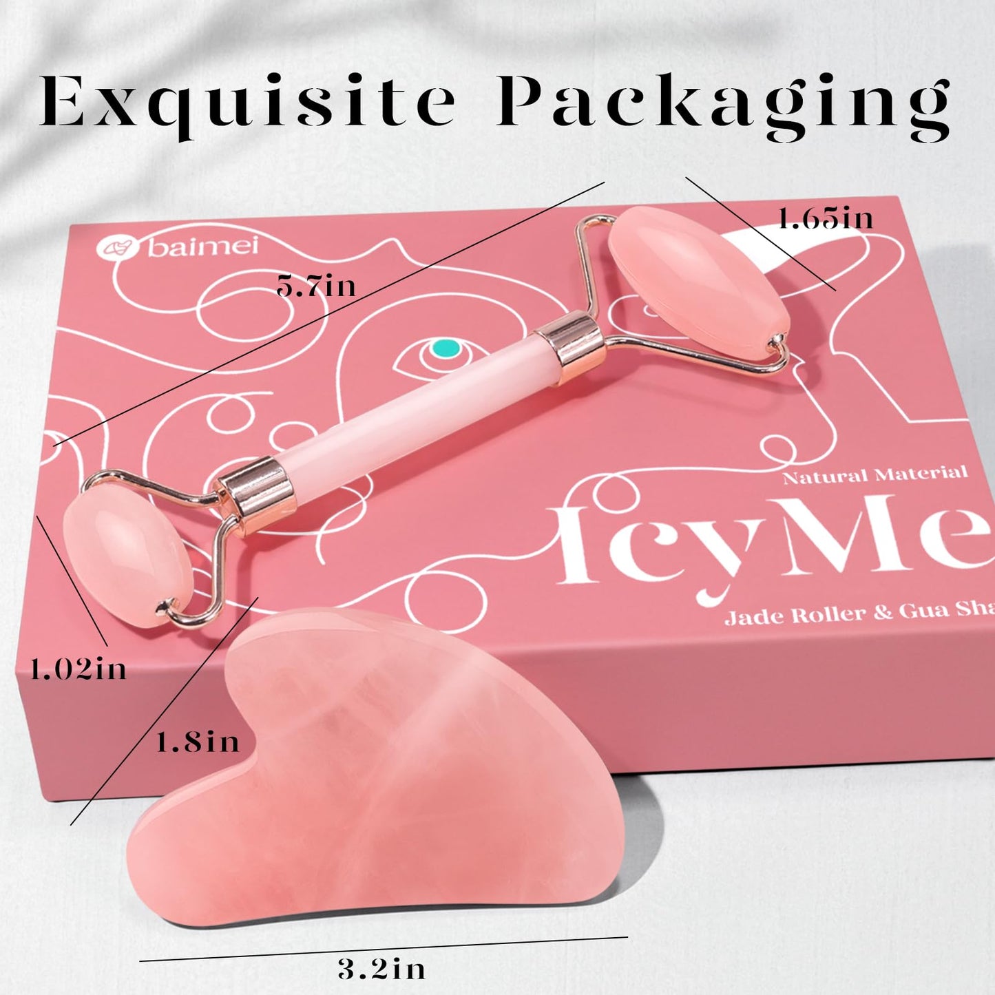 BAIMEI Jade Roller & Gua Sha, Face Roller, Facial Beauty Roller Skin Care Tools, Self Care Gift for Men Women, Massager for Face, Eyes, Neck, Relieve Fine Lines and Wrinkles - Rose Quartz - Medaid International