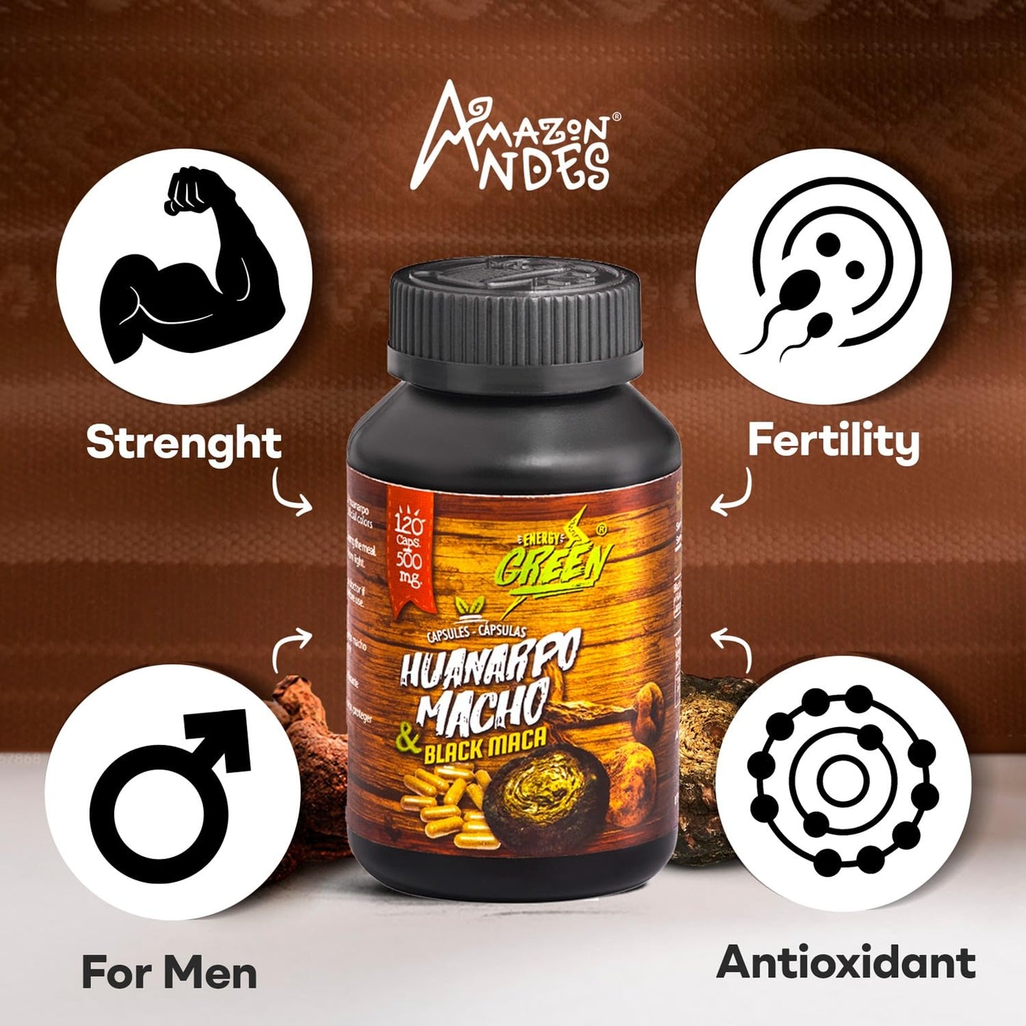 Black Maca Root and Huanarpo Macho Capsules l 100% Natural Energizer and Booster l Immune Support for Men (1500mg per Serving) l Male Health supplenent l Amazon Andes - Medaid International