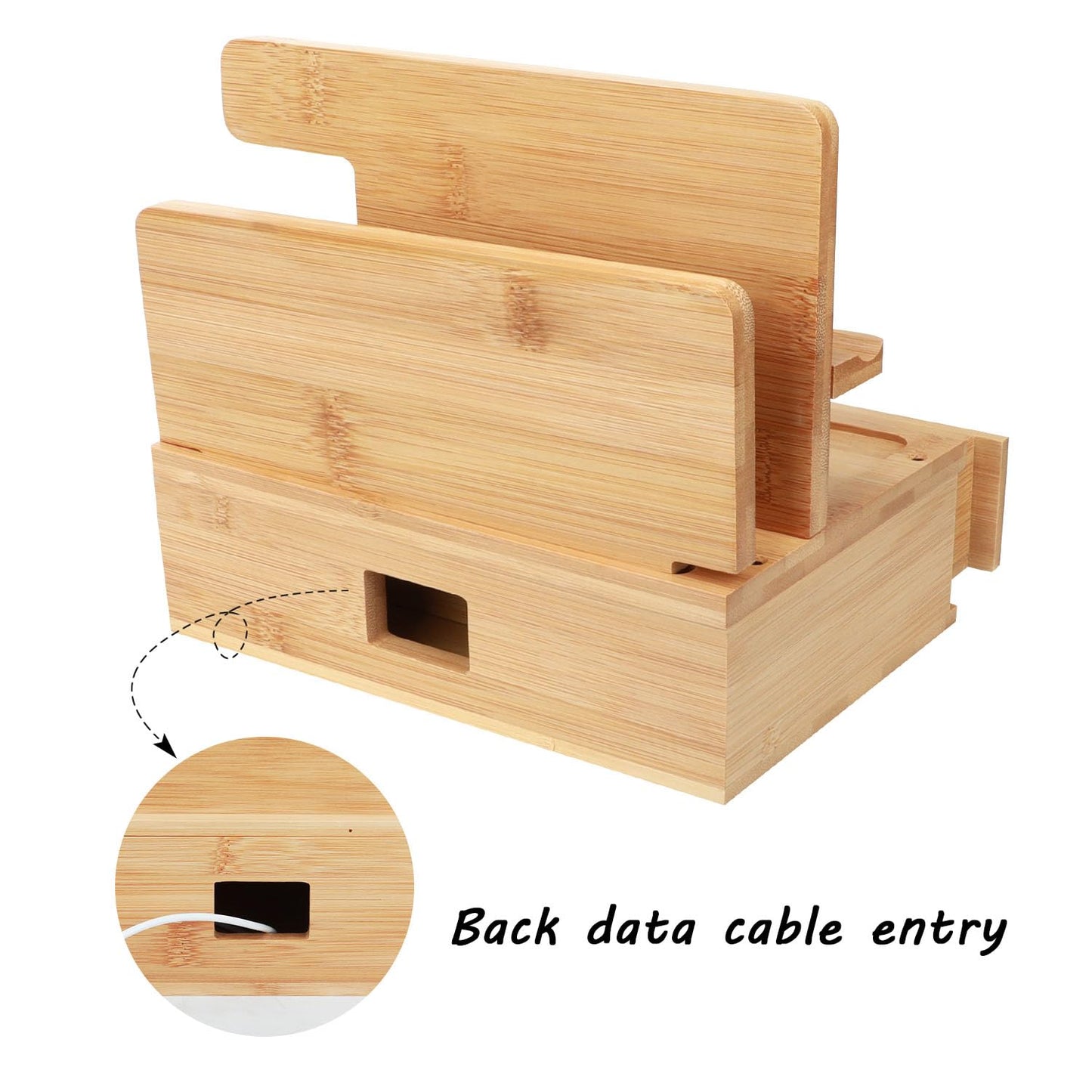 Gocokia Multifunctional Bamboo Stands, Dual Cell Phone Holder, Tablet Storage Stand, Watch Storage Hanger, Bamboo Cell Phone Holder with Drawer - Medaid International