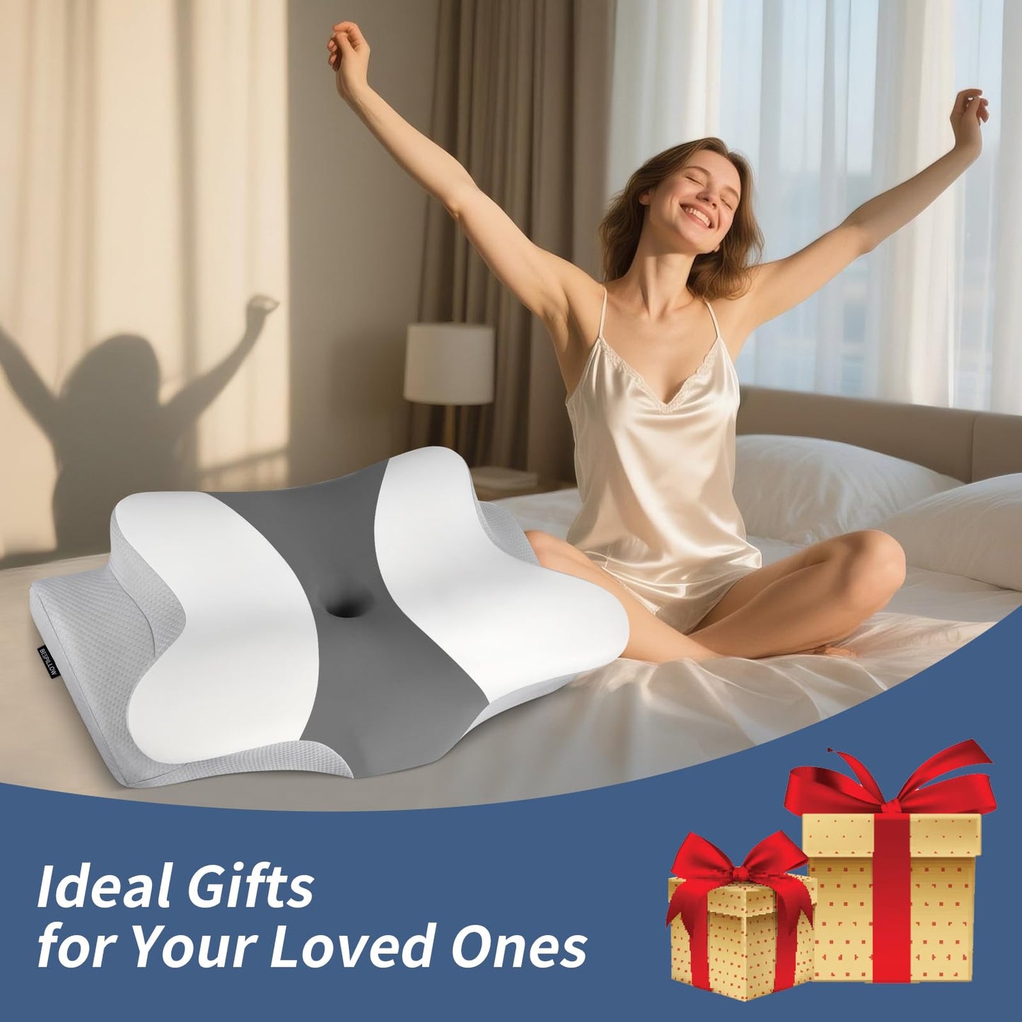 Cervical Neck Pillow for Pain Relief - Ergonomic Side Sleeper Pillow for Neck Support, Cooling Cervical Pillow for Sleeping, Contour Orthopedic Memory Foam Pillows for Back Stomach Sleepers - Medaid International