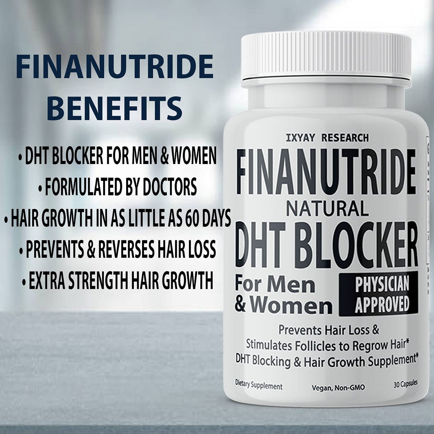 Finanutride Natural DHT Blocker & Hair Growth Capsules - Prevent Hair Loss, Stimulate Follicles, Proprietary Regrowth Treatment - Medaid International