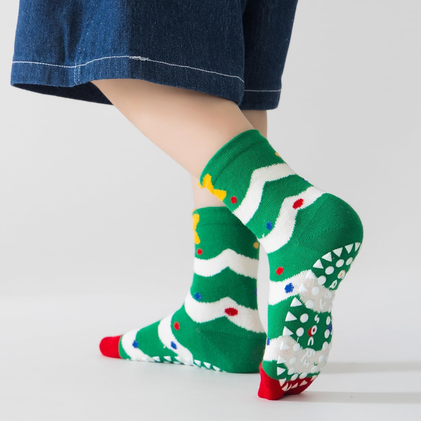 Meeshine Toddler Kids Christmas Socks Baby No Slip Grip Socks Xmas Holiday Cotton Ankle Socks Boys Girls 1-8T - Medaid International