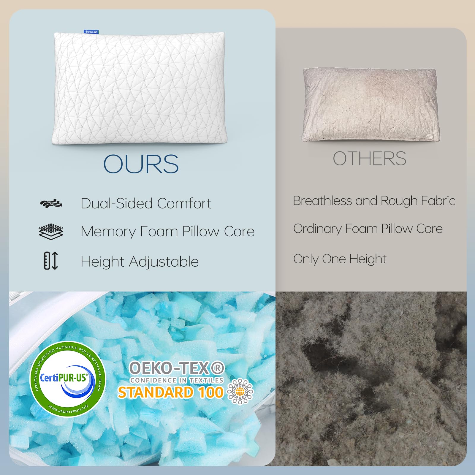 CushyOasis Shredded Memory Foam Pillows, Bed Pillows for Sleeping, Queen Size Pillows, Cooling Pillow, Stomach and Back Sleepers with Removable Washable Pillowcase (Queen*1) - Medaid International