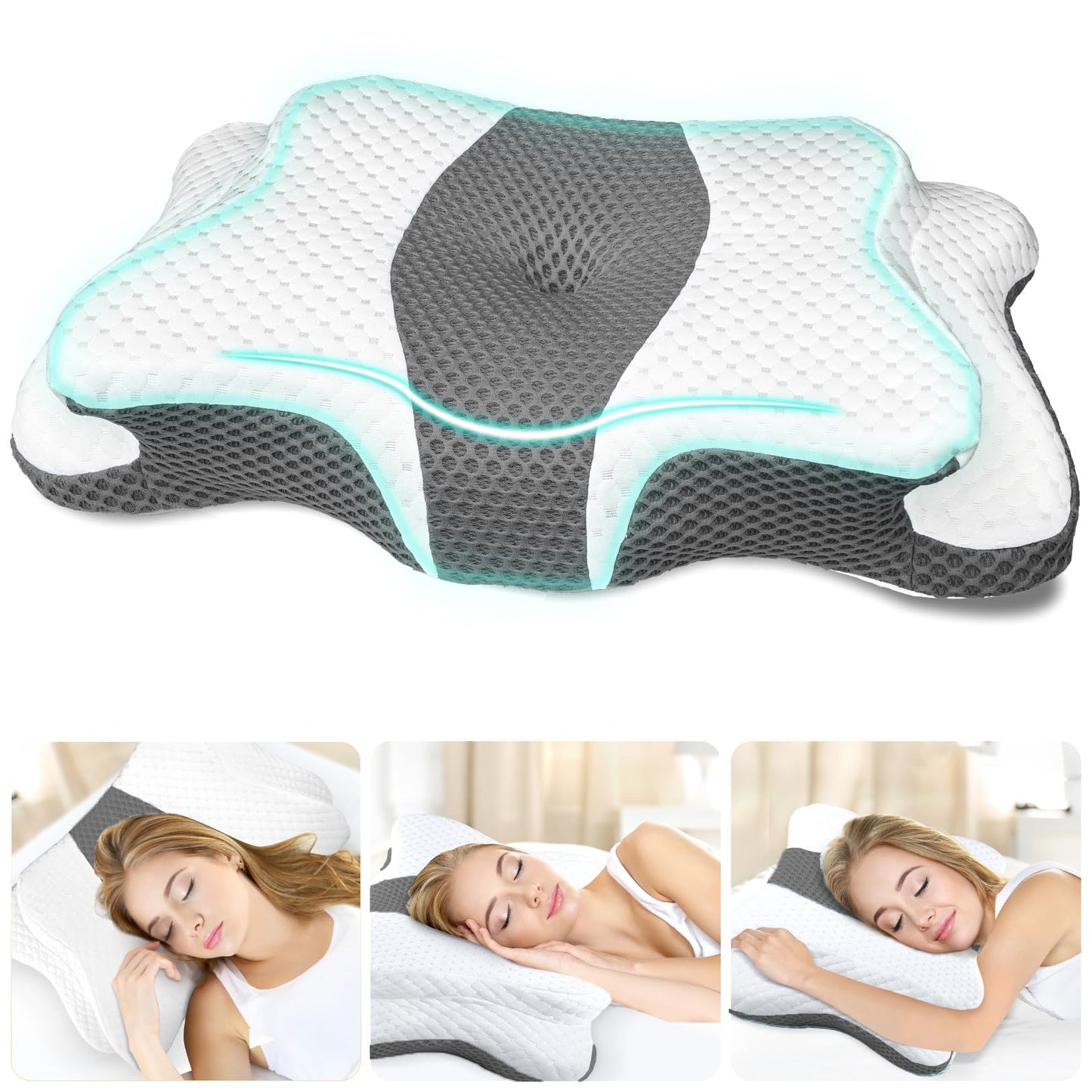 CHxxy Memory Foam Pillows, Cervical Pillow for Neck and Shoulder Pain Relief, Ergonomic Contour Bed Pillow, Soft for Side Sleep Stomach Sleeping and Back Sleeper - Medaid International