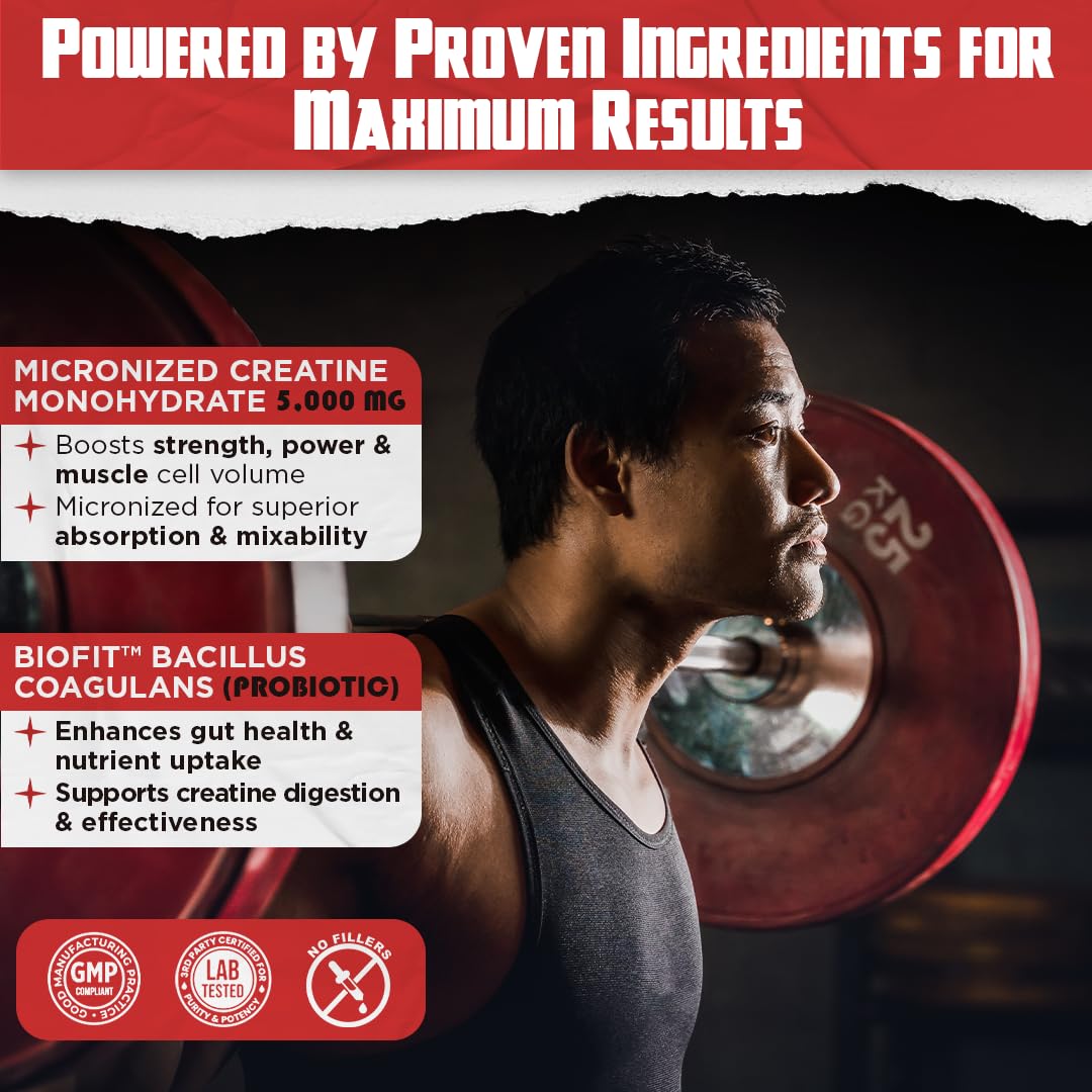 Old School Labs 5000mg Creatine Monohydrate Micronized Powder with BioFit™ (Max Absorption), Performance & Recovery, Strength, Endurance, Focus - Made in USA - Men & Women - 60 Servings - Medaid International