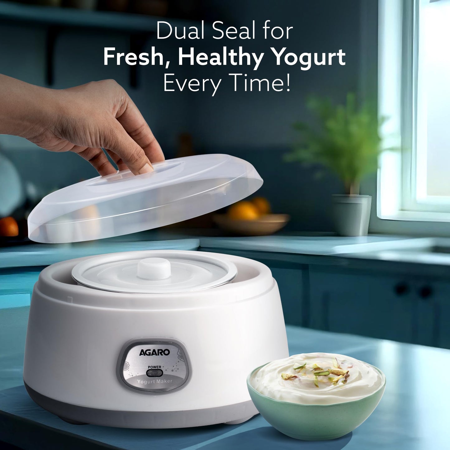 AGARO Classic Portable Yogurt Maker, 1.2L Capacity, Electric, Automatic, Grey and White. - Medaid International