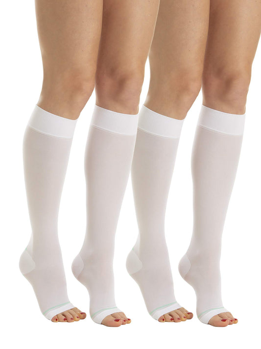 Relaxsan Compression Socks for Women and Men Made in Italy - 18-23 mmHg - Anti Embolism Stockings Open Toe - M0350A (2 Pairs - White, XXL) - Medaid International