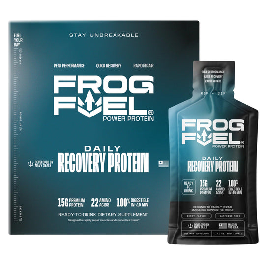 Frog Fuel Power Regular Protein Shot, 15g Protein Nano-Hydrolyzed Grass Fed Collagen, Post Workout, Gluten Free, Fat & Sugar Free, 22 Amino Acids, 0 Carbs, Berry, 1 oz Packets, 24 Pack - Medaid International