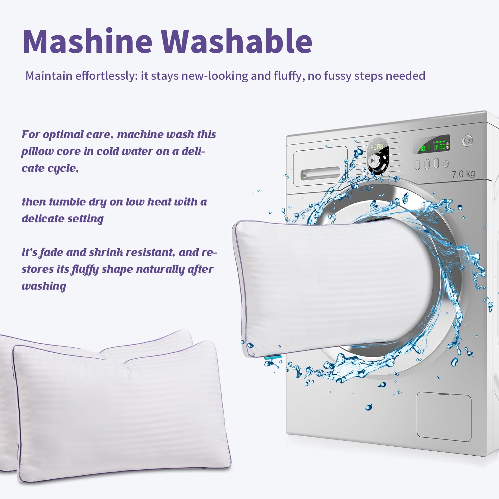 SLEEPDIARY King Size Pillows Set of 2,Hotel-Quality Bed Pillows with Zipper for Adjustable Loft, Machine Washable, Down Alternative Filling for Back, Side & Stomach Sleepers, White - Medaid International