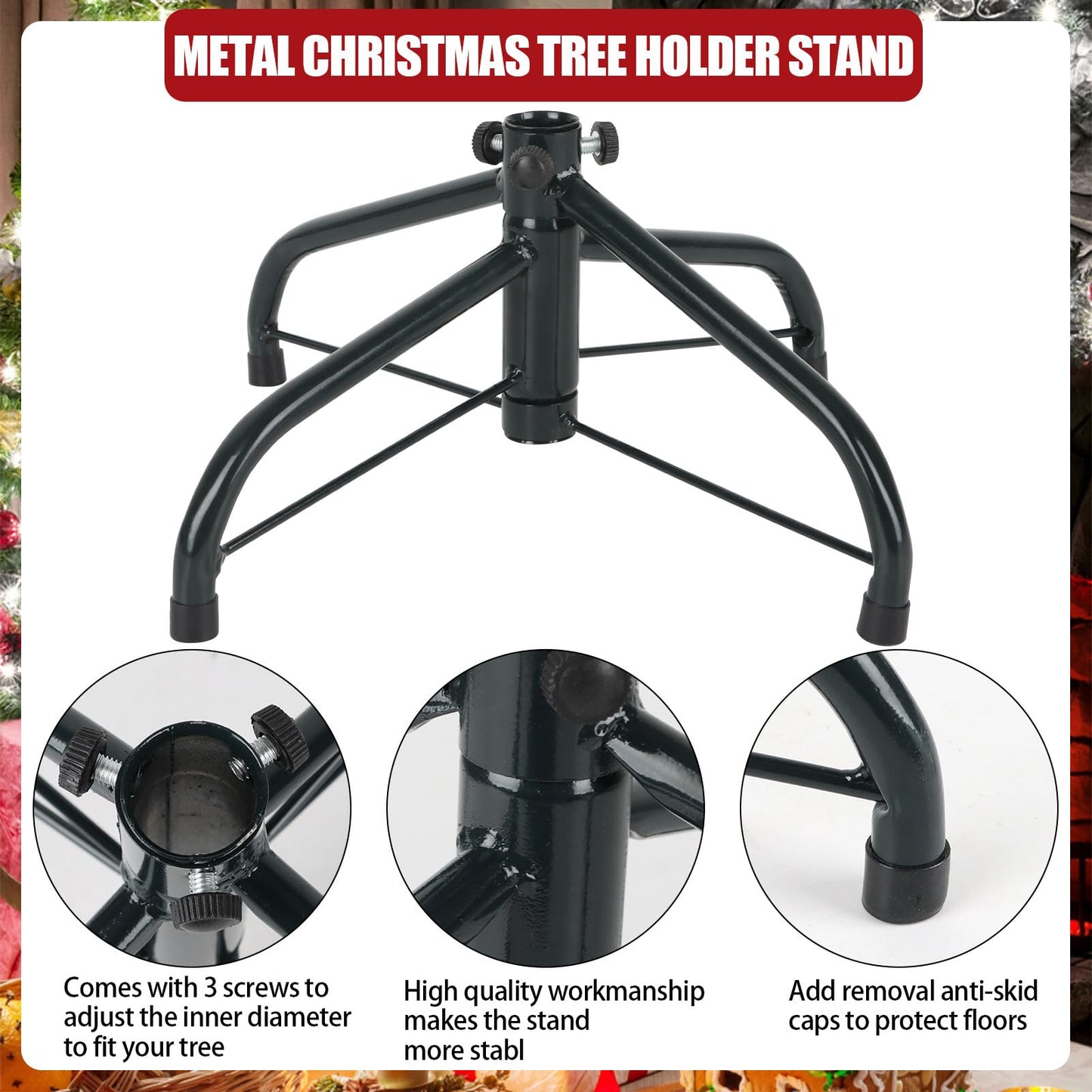 CCINEE Metal Christmas Tree Stand, Universal Folding Xmas Tree Stand 11.8 Inch Replacement Tree Stand Base for 2 Ft to 5 Ft Christmas Artificial Trees Fake Tree，Green - Medaid International