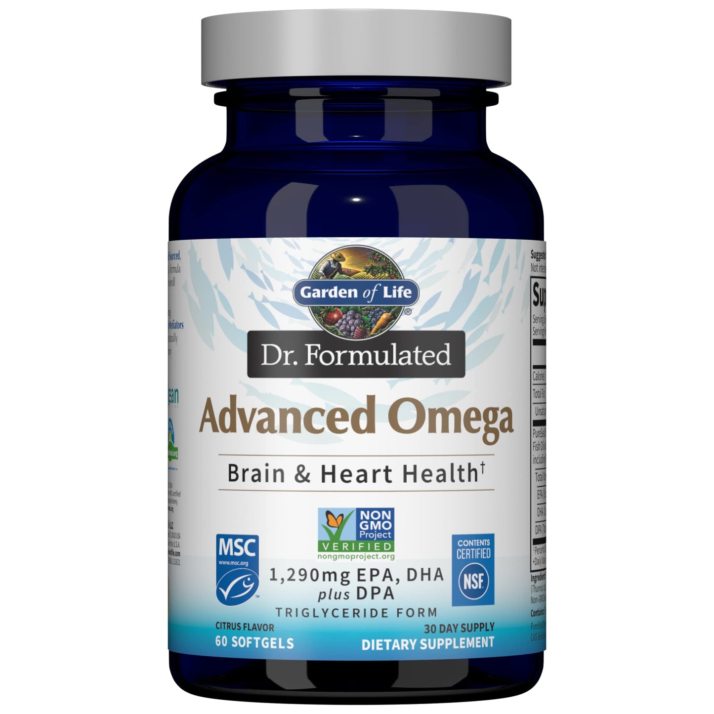 Garden of Life Dr. Formulated Advanced Omega Fish Oil - Lemon, 1,290mg EPA, DHA + DPA in Triglyceride Form, Single Source Omega 3 Supplement for Ultimate Brain & Heart Health, Non-GMO, 60 Softgels - Medaid International