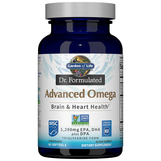 Garden of Life Dr. Formulated Advanced Omega Fish Oil - Lemon, 1,290mg EPA, DHA + DPA in Triglyceride Form, Single Source Omega 3 Supplement for Ultimate Brain & Heart Health, Non-GMO, 60 Softgels - Medaid International