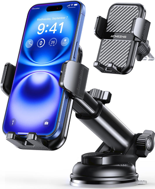 ACMEZING 3-in-1 Car Phone Holder [122+LBS Strongest Suction & Stable Clamp Arm] 360° Adjustable Mount, Cell Phone Holders for Your All Car Models for Dashboard Vent, All Smartphones, Black - Medaid International