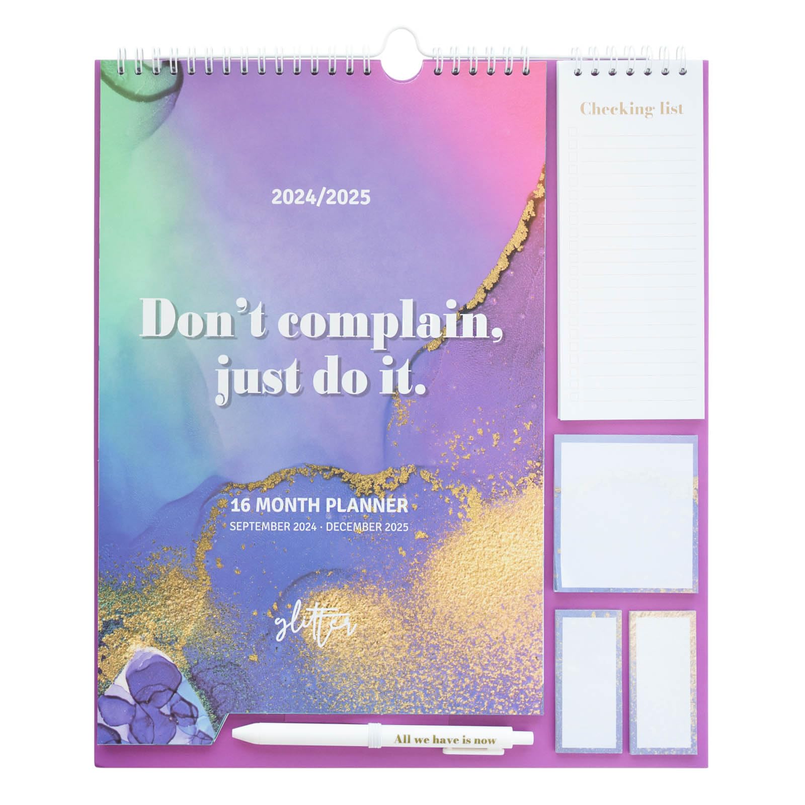 2025 Glitter Wall Calendar - Family Monthly Planner Calendar: Includes Sticky Notes, Stickers and Pen | Weekly Organizer (16 Months) - Medaid International