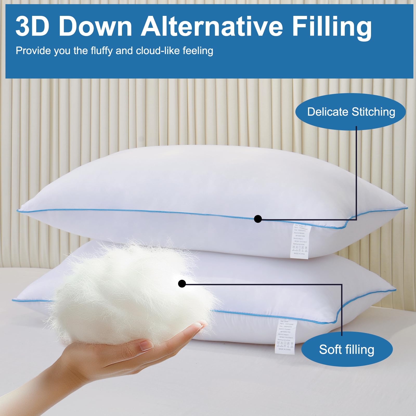 Uniqwamer Bed Pillows for Sleeping 4 Pack - Luxury Hotel Quality Pillows Standard Size Set of 4 - Cooling Pillows with Premium Plush Soft Down Alternative Fill for Back Side Sleepers - Medaid International