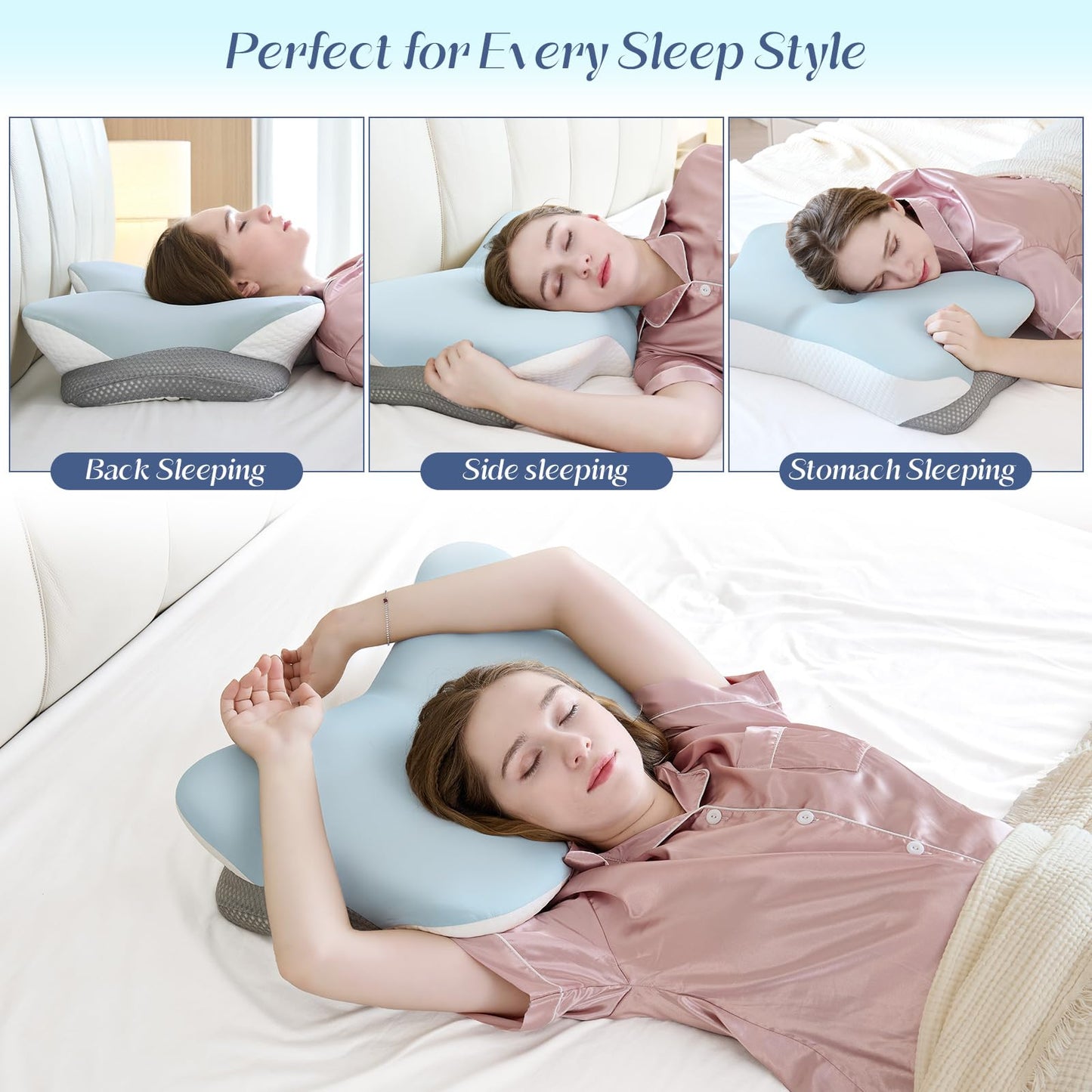 SHJADE Cervical Pillow for Neck Support, Memory Foam Contour Pillow, Ergonomic Orthopedic Pillow, Adjustable Height Soft Bed Pillow with Breathable Pillowcase for Back, Side, Stomach Sleeper - Medaid International