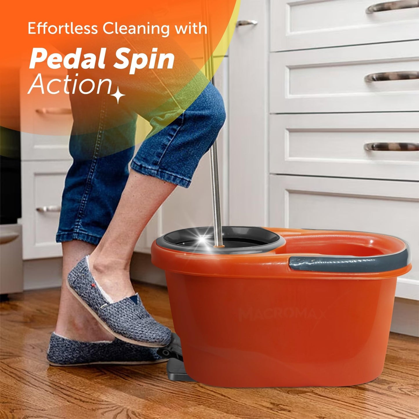 Macromax 10L Spin Mop and Bucket Set - 360° Rotating Mop with Adjustable Handle - Eco-Friendly Design with 90% Recyclable Materials - Ideal for Hardwood, Laminate & Tile Floor Cleaning - Medaid International