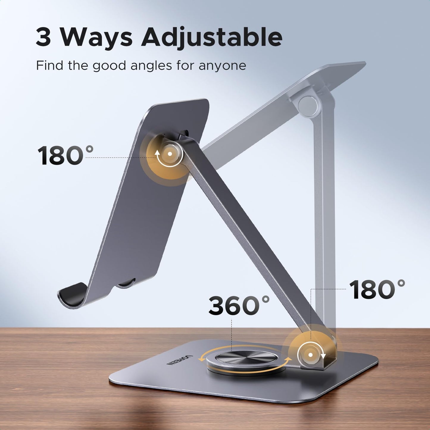 UGREEN Tablet Stand Holder for Desk 360° Rotating Base Aluminum Tablet Holder Adjustable Multi-Angle Home Office Accessories Compatible with iPad Pro Air Mini 13 12.9 11 Inch - Medaid International