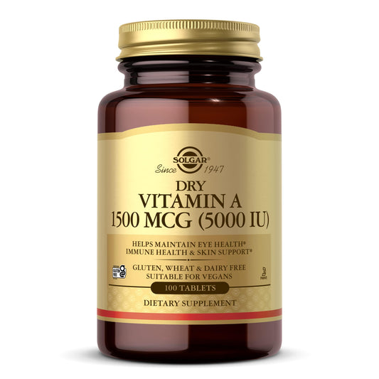 Solgar Dry Vitamin A 1500 mcg (5000 IU), 100 Tablets - Supports Healthy Eyes, Skin & Immune System - Non-GMO, Vegan, Gluten Free, Dairy Free, Kosher - 100 Servings - Medaid International