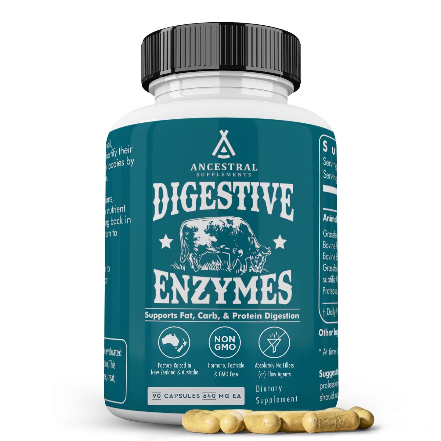 Ancestral Supplements Digestive Enzymes for Women & Men, 90 Capsules, with Probiotics and Grass Fed Beef Organs, Supports Gut Health, Digestive Health & Nutrient Absorption, Allergen Free, Non GMO - Medaid International