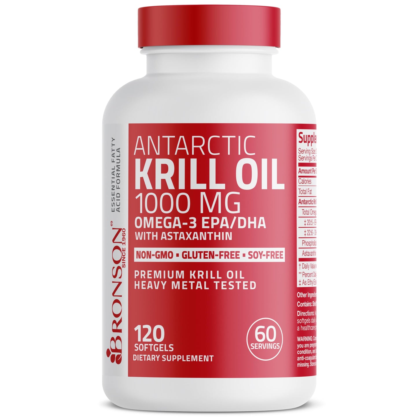 Bronson Antarctic Krill Oil 1000 mg with Omega-3s EPA, DHA, Astaxanthin and Phospholipids 120 Softgels - Medaid International