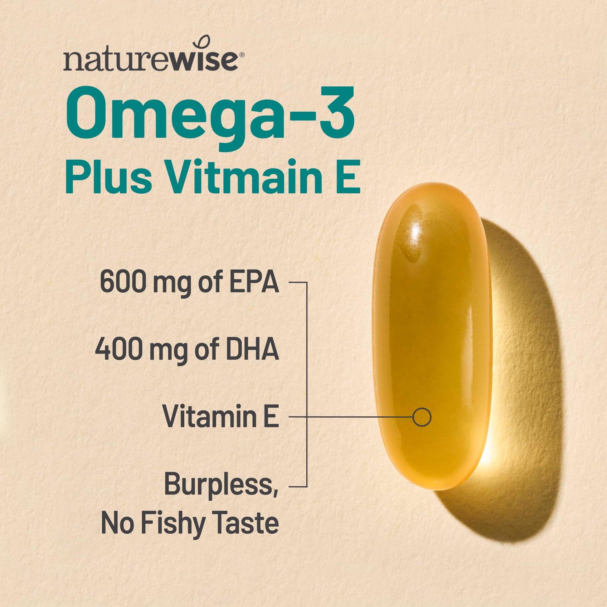 NatureWise Extra-Strength Omega 3 Fish Oil Supplement - 1000mg per Serving - 600 EPA & 400 DHA and Vitamin E - Support for Heart & Brain Health - Lemon Flavor, GMO-Free - 60 Softgels[1-Month Supply] - Medaid International