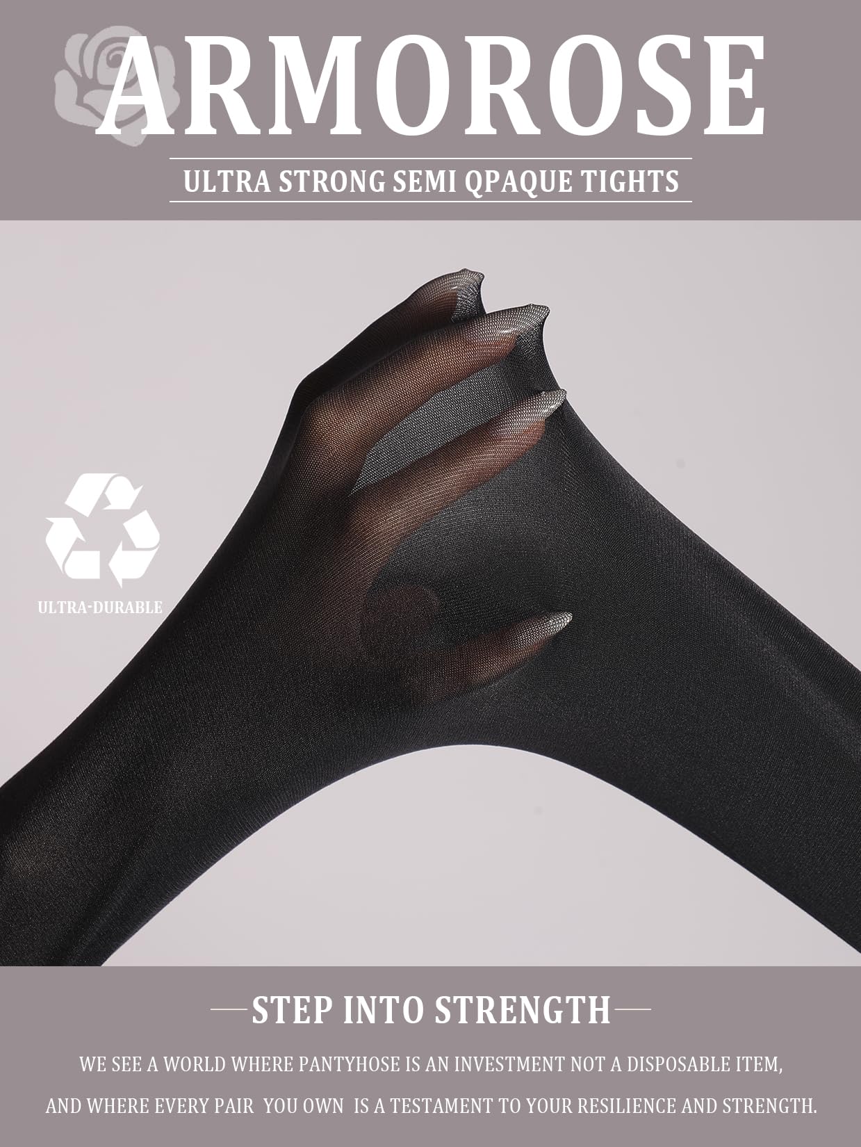 ARMORESE Indestructible Tights for Women, Rip Resistant Pantyhose, 40D Semi Sheer T-Crotch Control Top Stockings - Medaid International