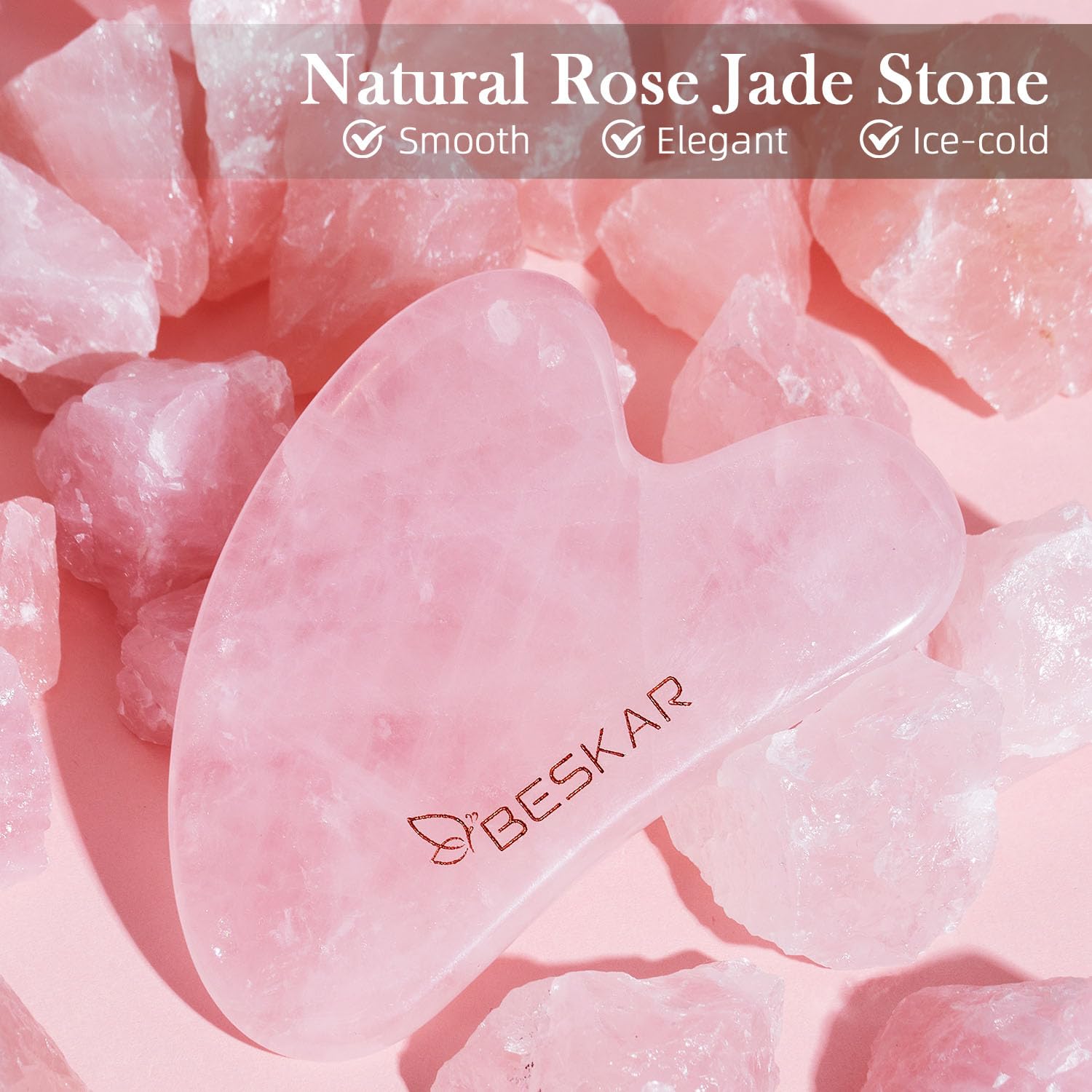 BESKAR Gua Sha Facial Tools, Natural Jade Stone Guasha Massager for Jawline Sculpting, Tighten Face Skin and Reduce Wrinkles, Face Eyes Body Neck Massage Tool, Skin Care Gift - Medaid International