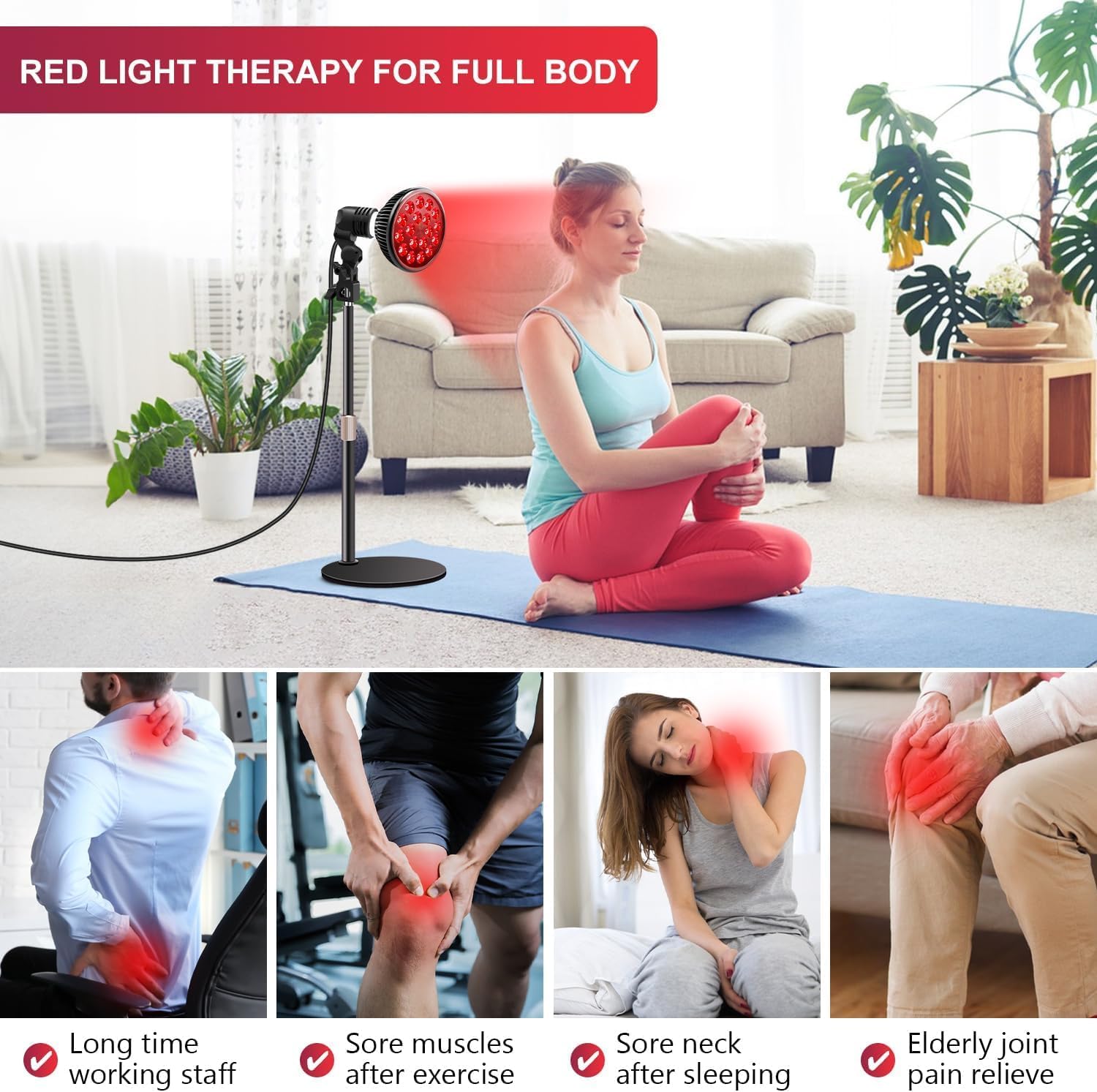NALACAL Red Light Therapy Lamp for Face and Body，LED Red Light Therapy Bulb with Adjustable Desk Stand (10in-16.5in) with 18 LEDs – 660nm Red and 850nm Near Infrared Combo for Home Use (Black) - Medaid International