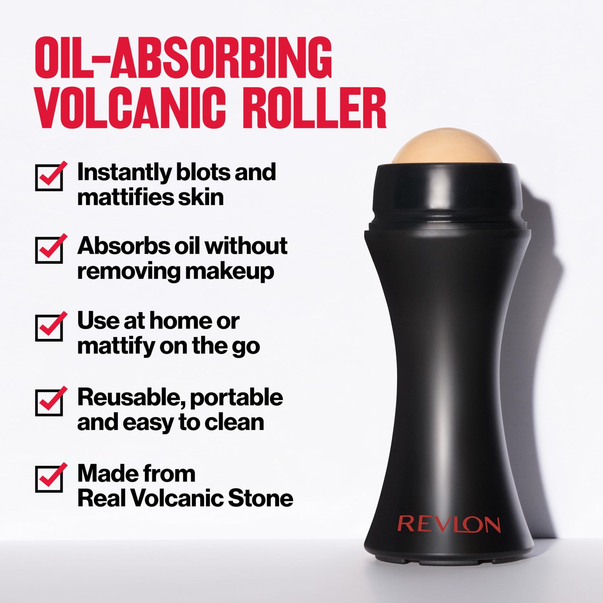 Revlon Face Roller, Oily Skin Control for Makeup, Oil Absorbing, Volcanic Reusable Facial Skincare Tool, Stocking Stuffer for Women & Men, 1 count - Medaid International