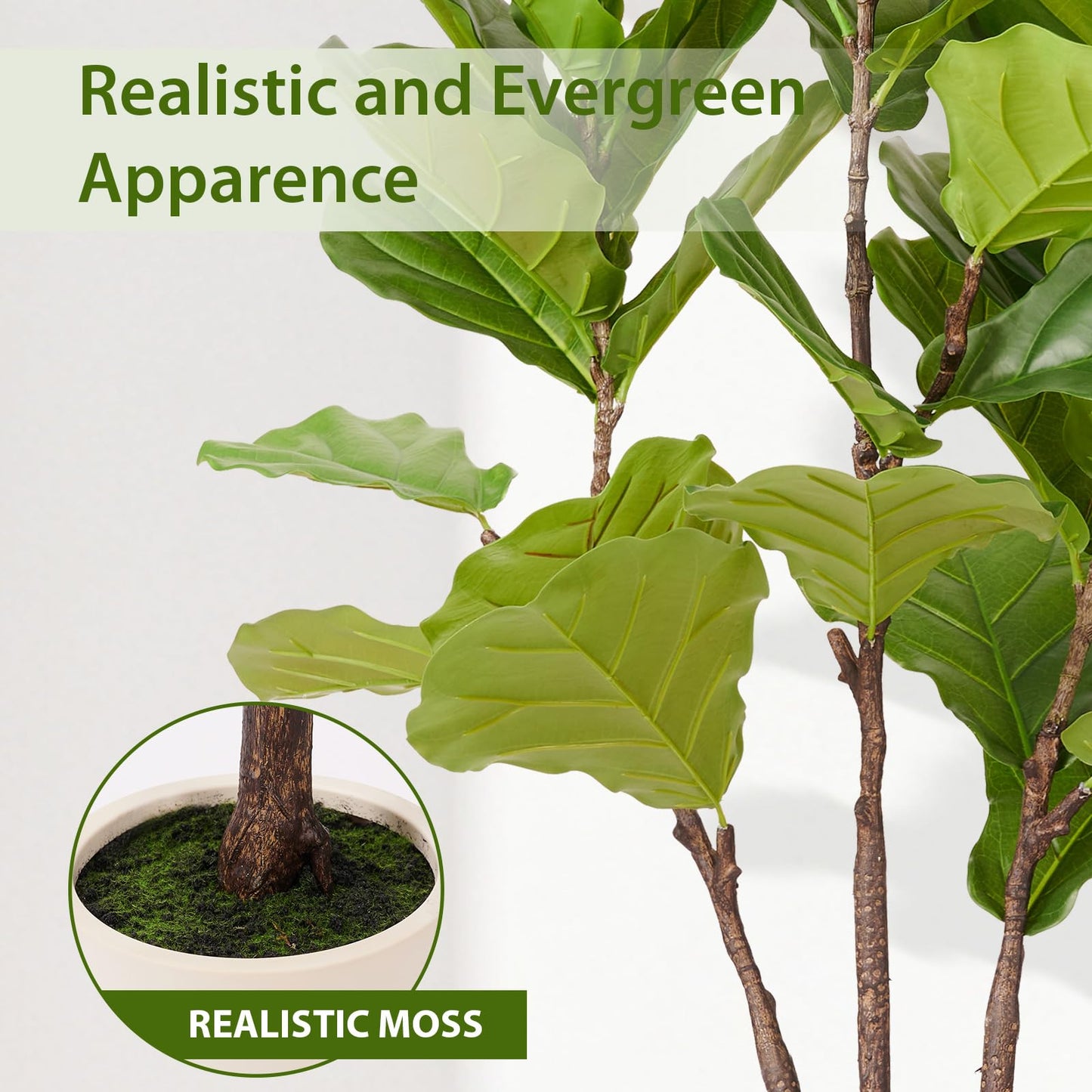 Artificial Fiddle Leaf Fig Tree, 6FT Faux Ficus Lyrata Plant with Realistic Leaves, Lifelike Home Decor Faux Tree in Stylish Pot for Indoor, Office, Living Room Decor (6ft) - Medaid International