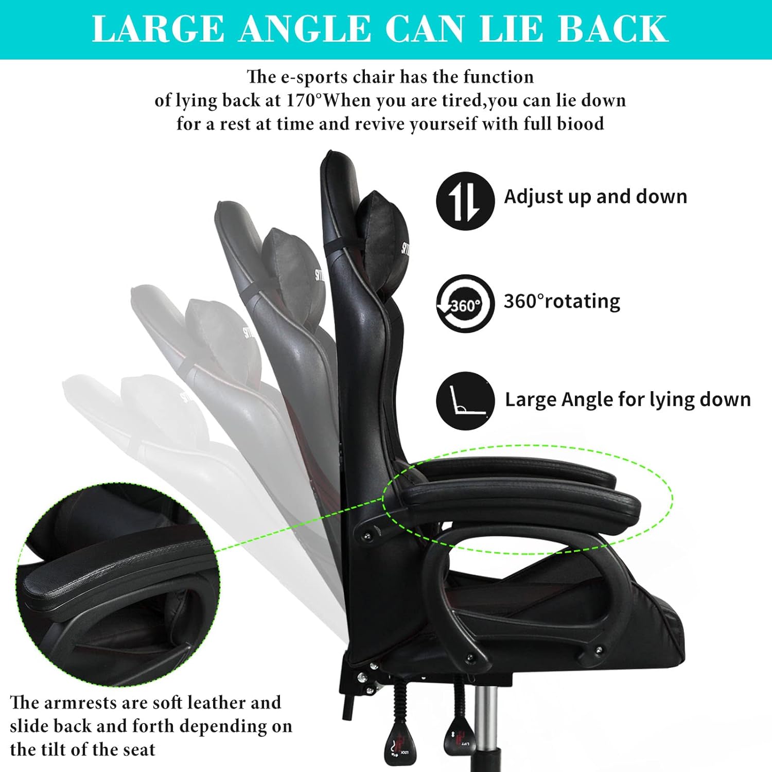 SKY-TOUCH Gaming Chair,Adjustable Height Ergonomic Computer Chair