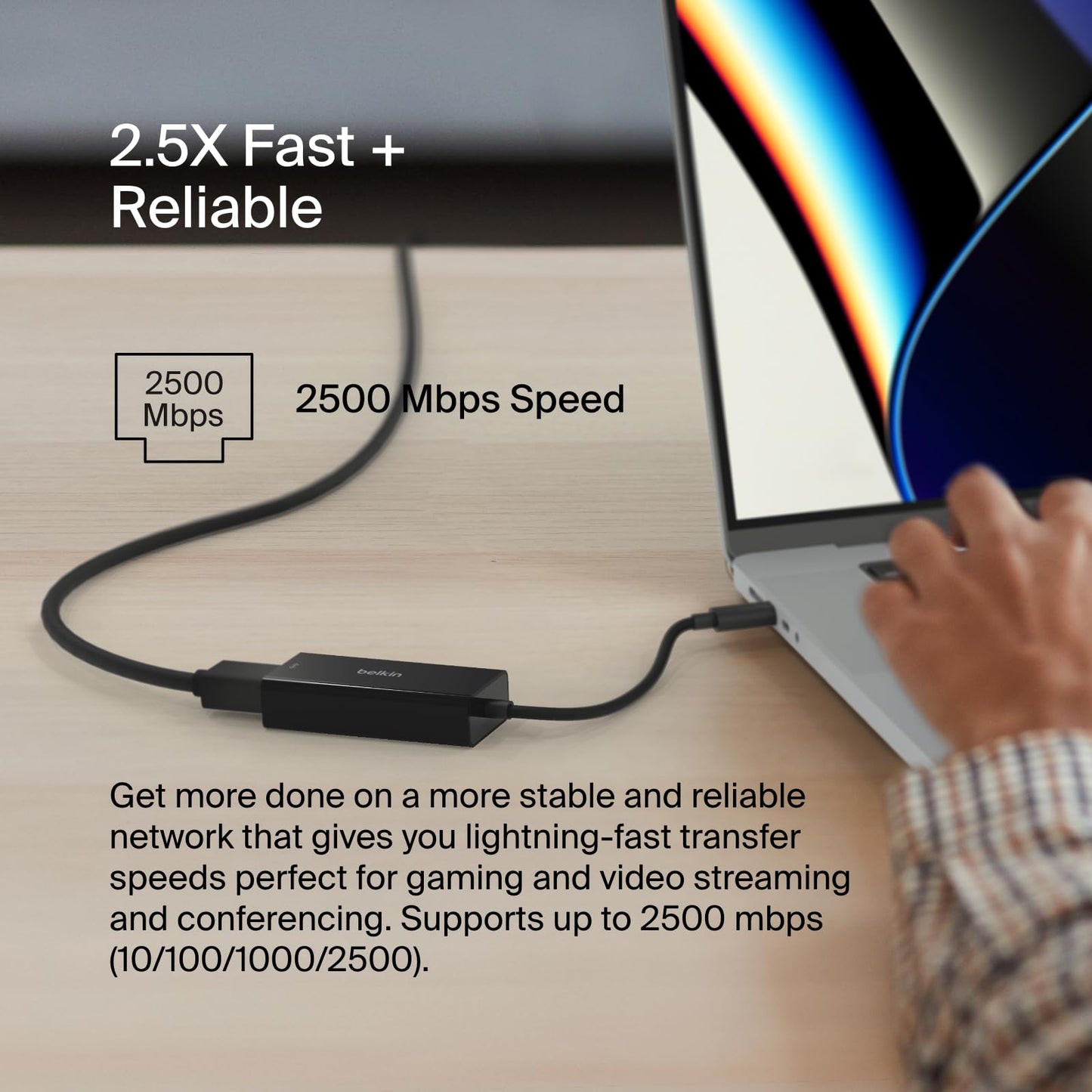 Belkin USB Type C to 2.5 Gb Ethernet Adapter, USB-IF Certified Thunderbolt 3 & 4 / USB-C to LAN Network Adapter Compatible with MacBook Pro/Air, iPad Pro, XPS, Surface, and Other USB C Devices - Medaid International